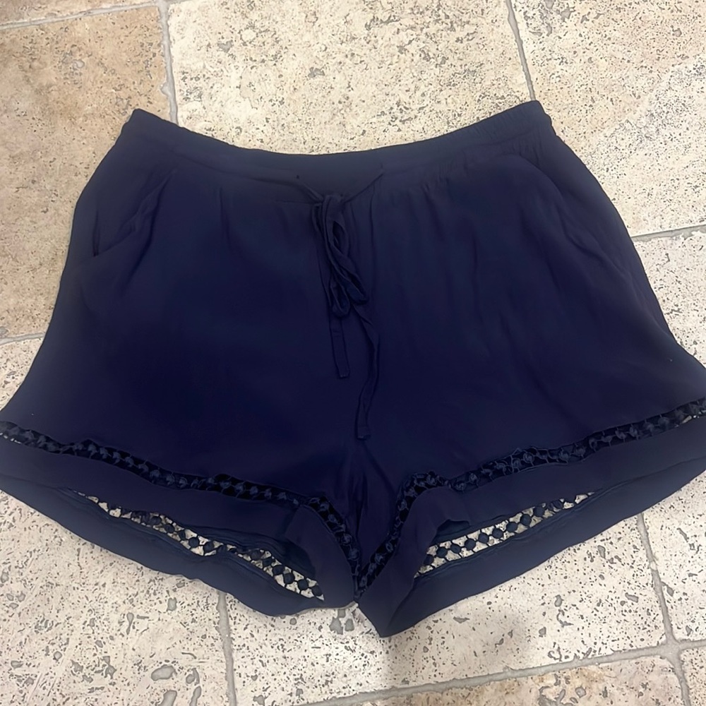 Navy Blue Polyester Shorts